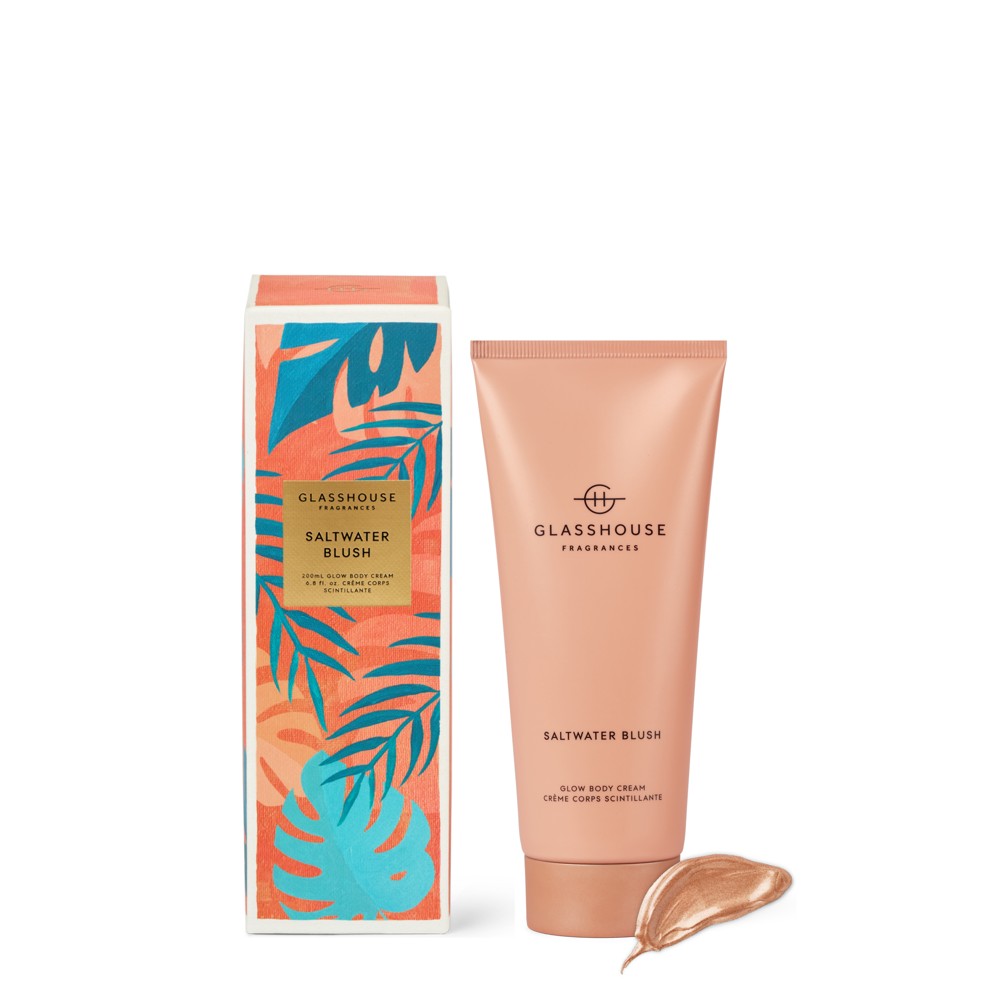 Glasshouse Saltwater Blush body cream and packaging on a white background