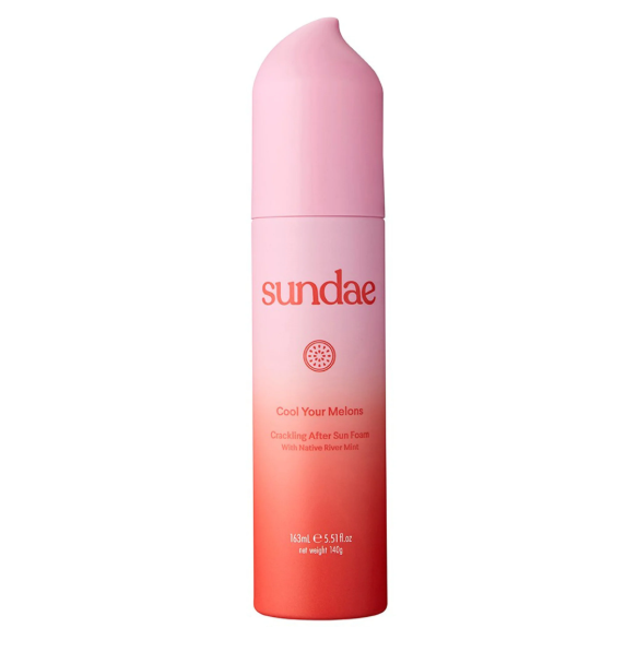 Pink and red Sundae skincare product on a white background