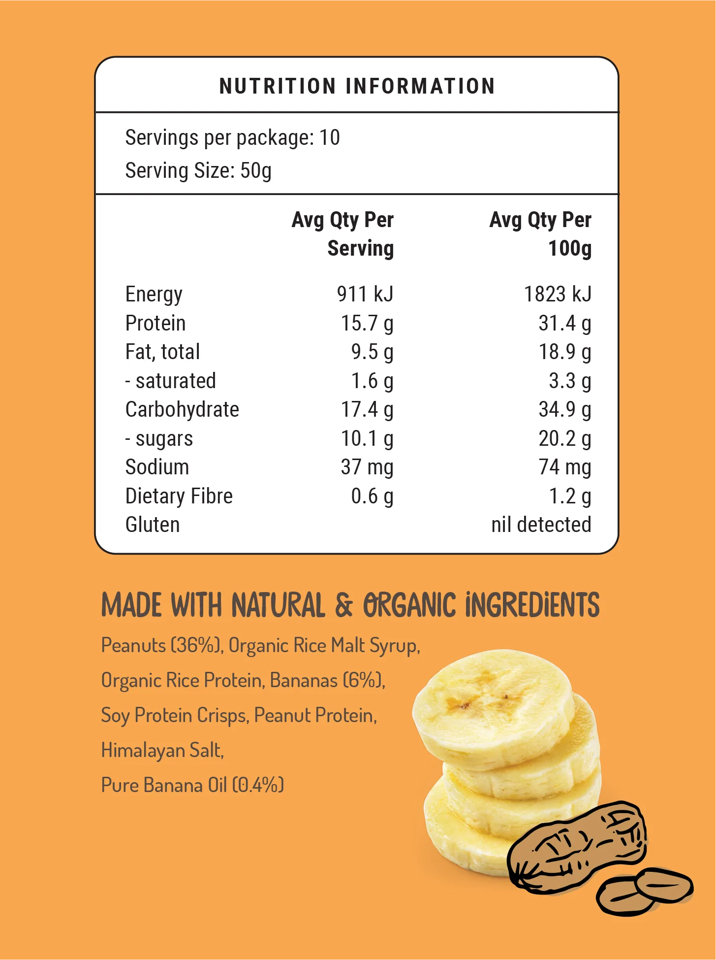 FOD BODS Bars FODBODS Low FODMAP Banana Peanut Butter  50g