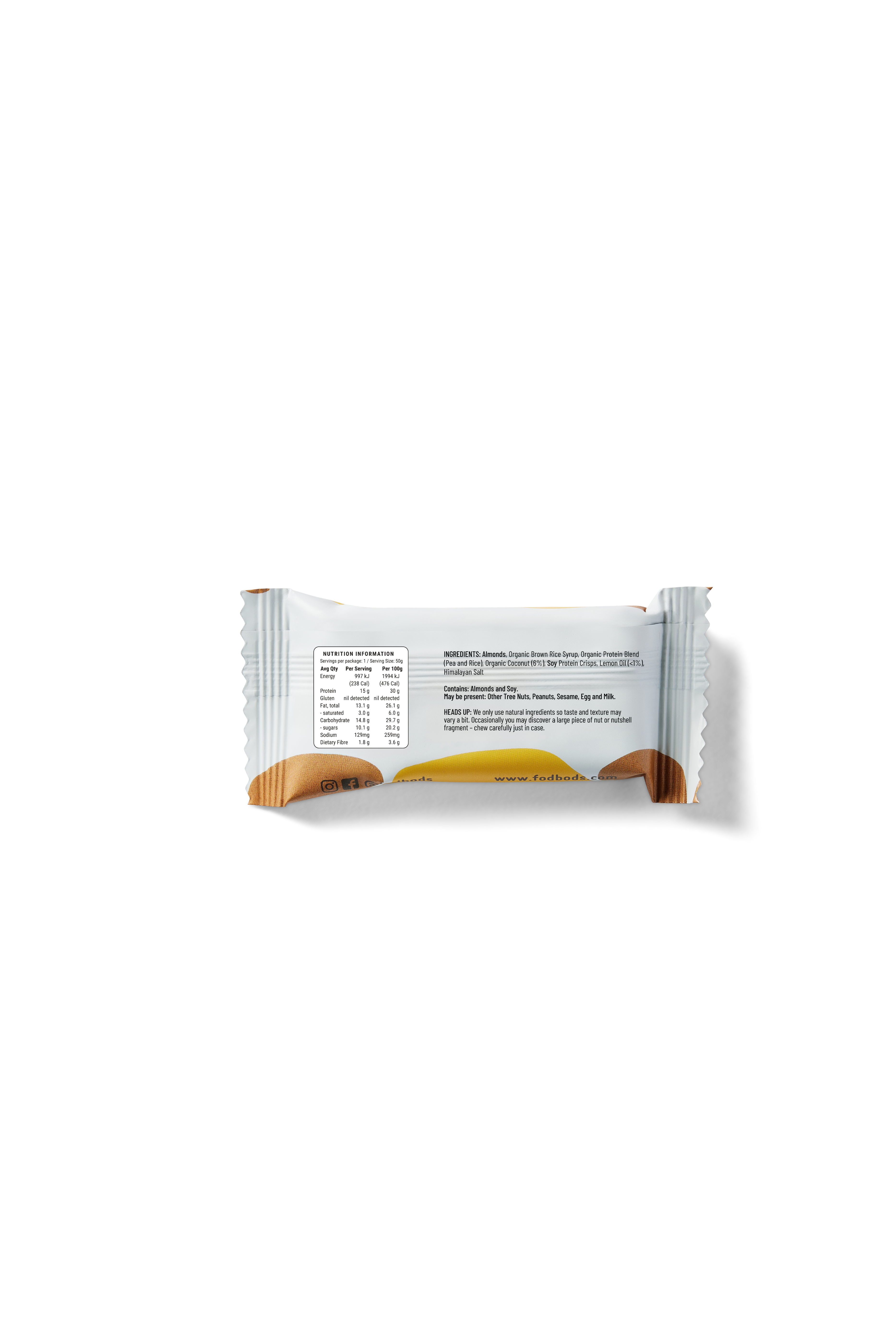 FOD BODS Bars 1 Bar FODBODS Low FODMAP Lemon Coconut  50g