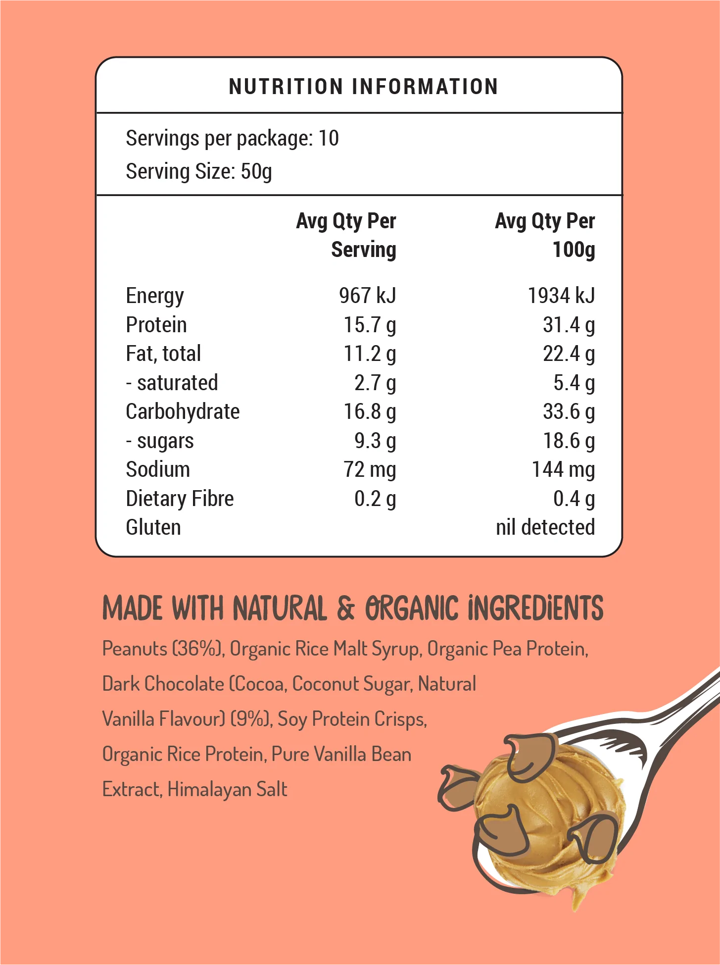 FOD BODS Bars FODBODS Low FODMAP Peanut Choc Chunk 50g
