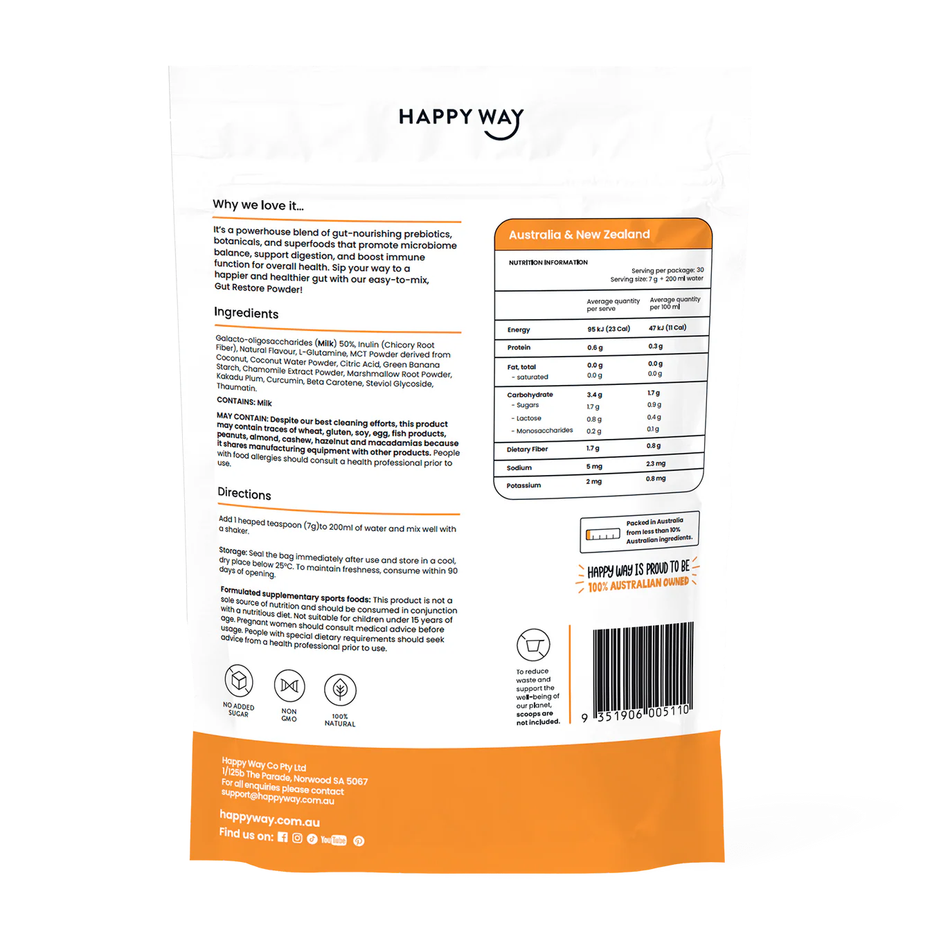 Happy Way Supplement Happy Way Gut Restore Tropical Powder 210g