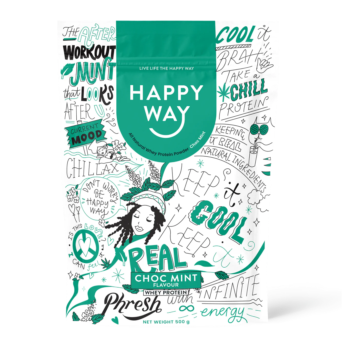 Happy Way Whey Protein Happy Way Choc Mint Whey Protein Powder 500g