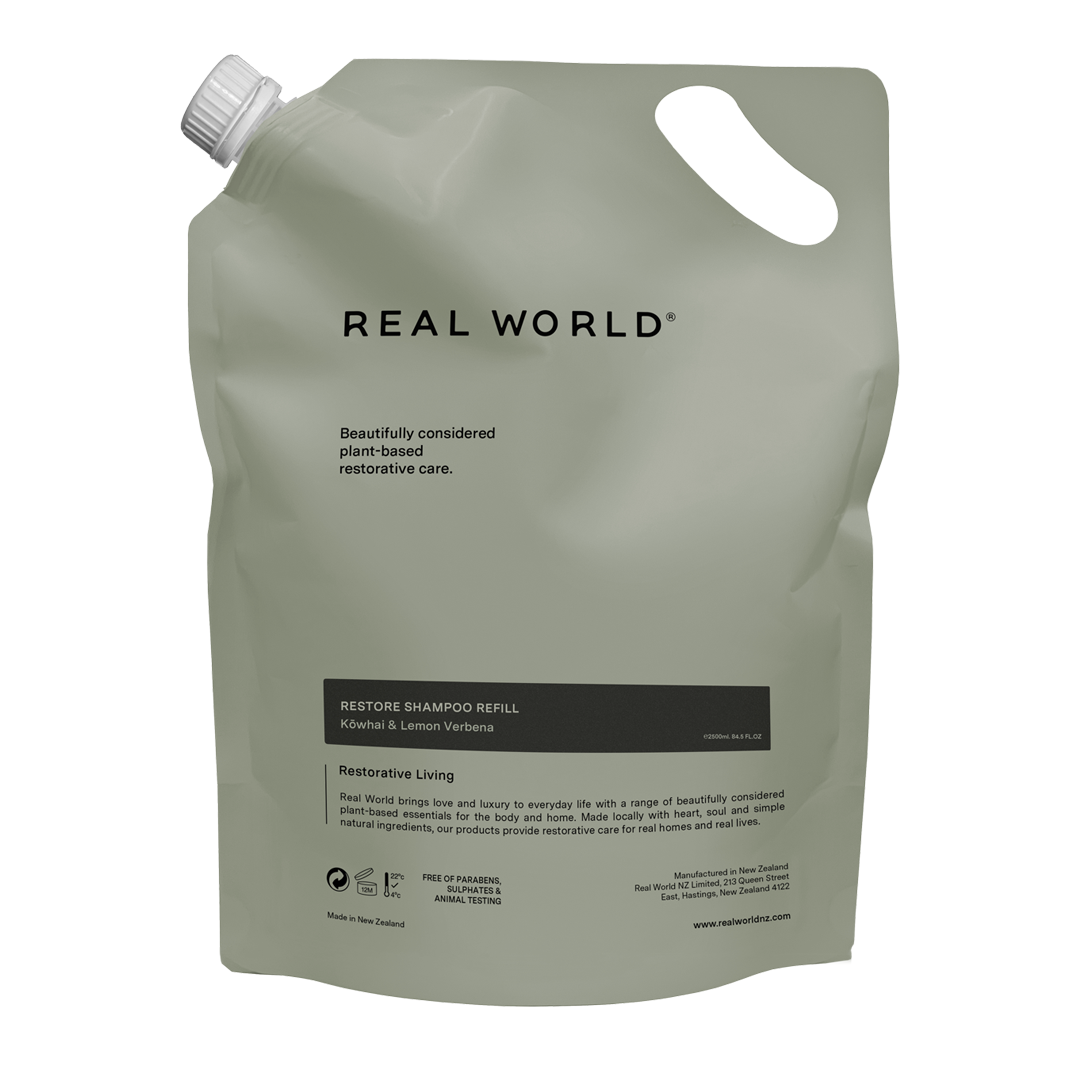 Real World Shampoo and Conditioner 1000ml Real World Restore Shampoo - Kōwhai & Lemon Verbena Refill